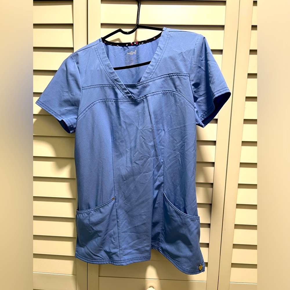 Heart soul ceil blue scrub top